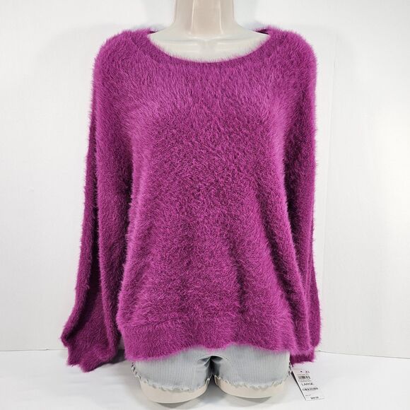 I.n.c. International Concepts Eyelash-Knit Fuzzy Sweater Burnished Berry Size L - Picture 2 of 10